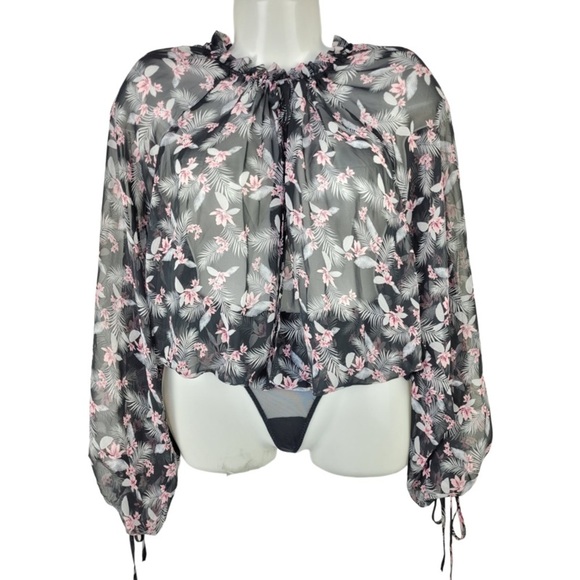 NWT Victoria’s Secret Sheer Open Front Blouson Bodysuit size S - Picture 1 of 13
